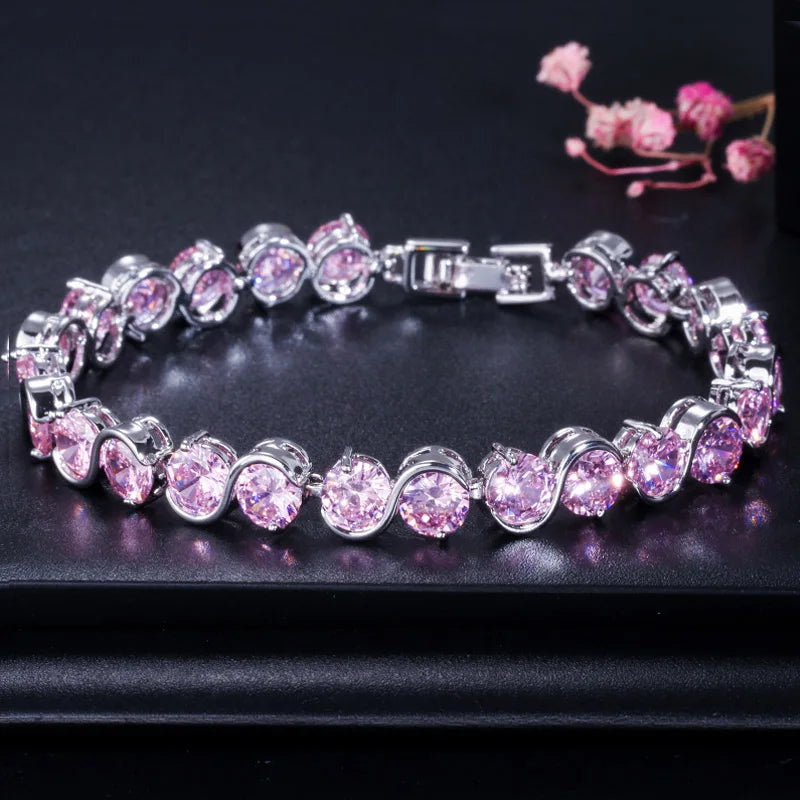 Trendy S Shape 6mm Round Cut Yellow Cubic Zirconia Stone Bracelet Jewelry