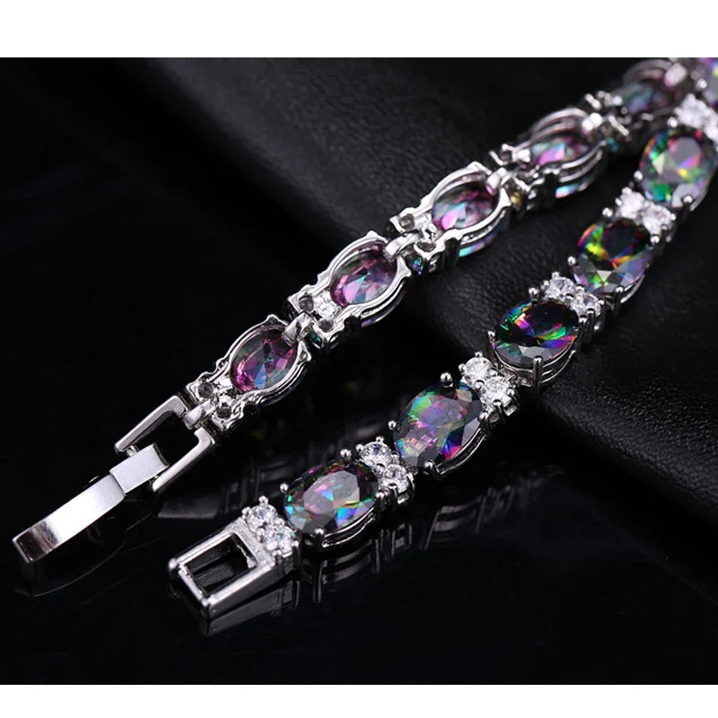 Luxury Design Multicolor Oval Rainbow Mystic Crystal Fancy Bracelet with Cubic Zirconia