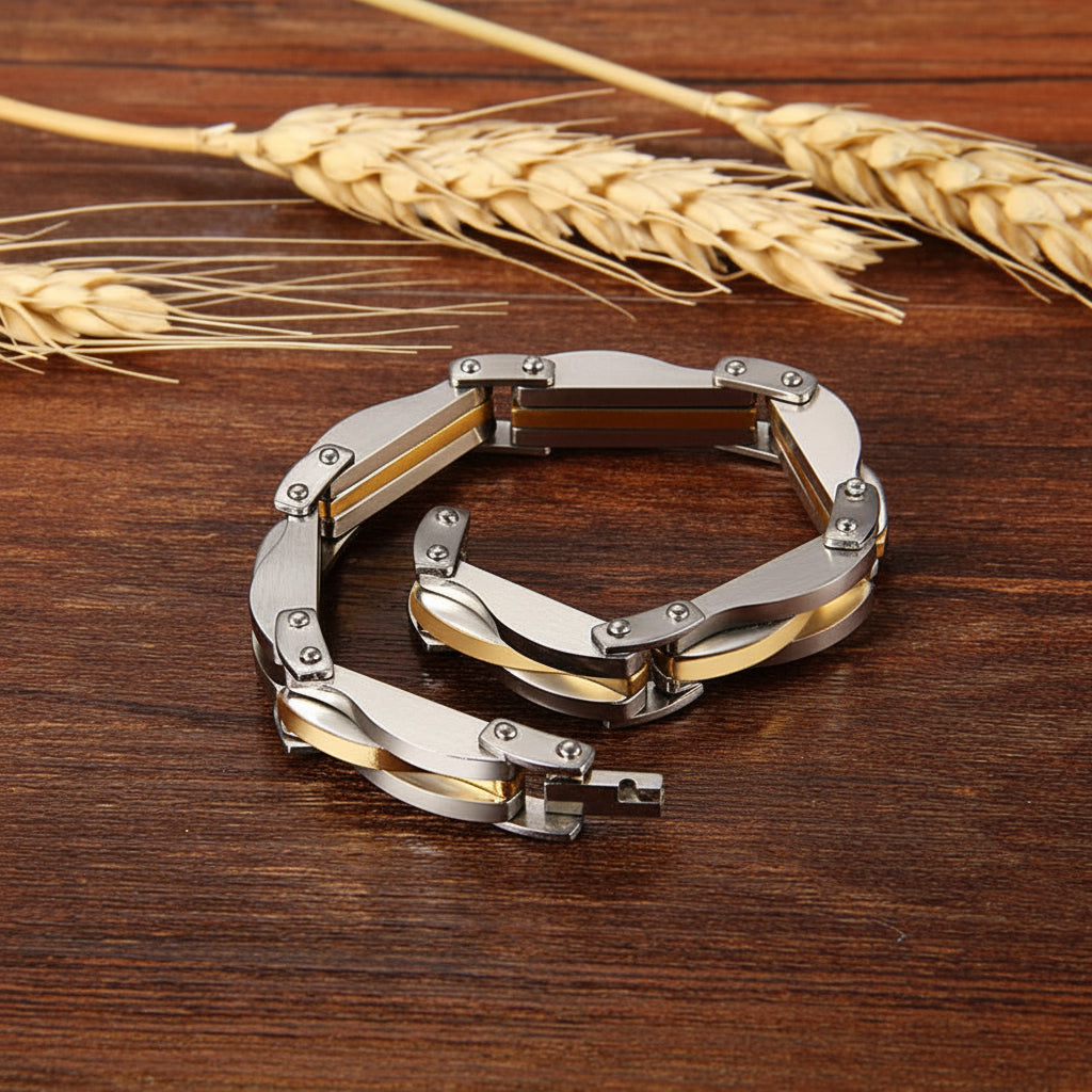 Stainless Steel Two Tone Rhombus Cool Link Bangle Bracelet