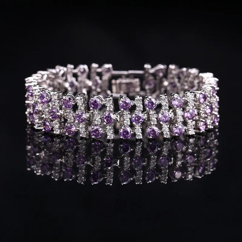 White Gold Color Luxury White And Royal Blue CZ Crystal Stone Bracelets Bangles