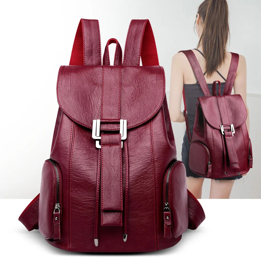High Quality Leather Backpack Woman Fashion Backpack String Bags Large Capacity