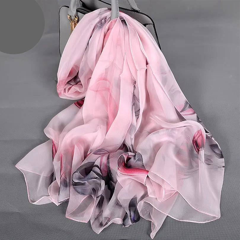100% Silk Scarf Cape Fashion Floral Design Long Scarves