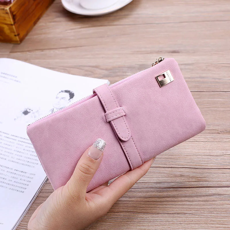 Women Retro Matte Wallets PU Leather Long Purse Clutch