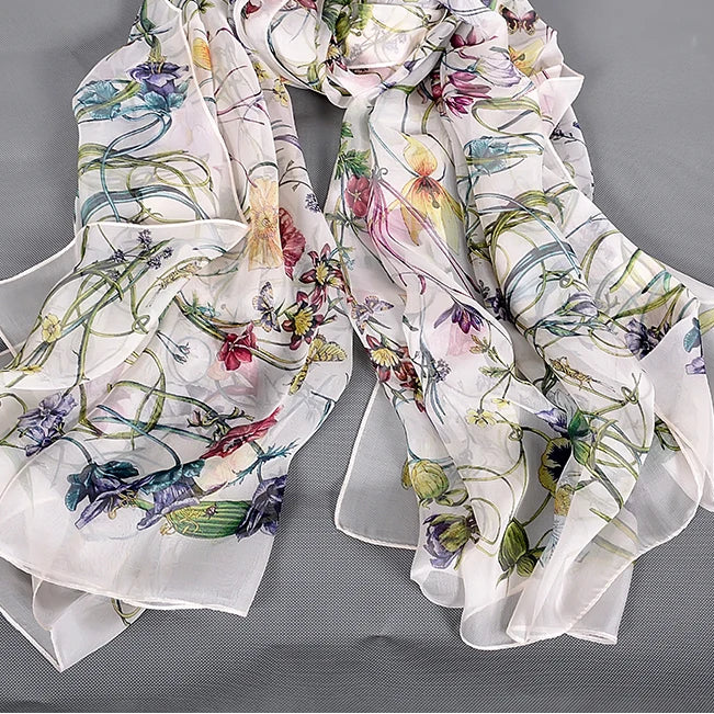 100% Silk Scarf Cape Fashion Floral Design Long Scarves