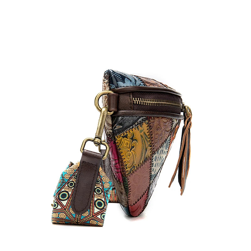 Genuine leather messenger bag patchwork crossbody bag