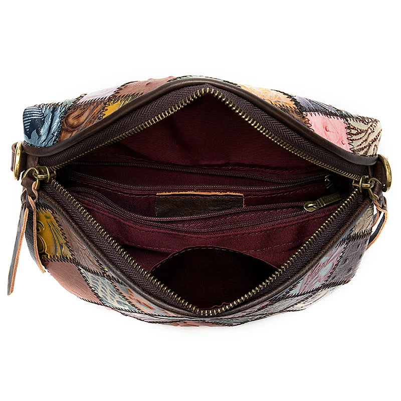 Genuine leather messenger bag patchwork crossbody bag