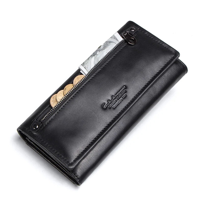 Genuine Leather Wallets Long Clutch Photo Holder Wallet Large Capacity Purses