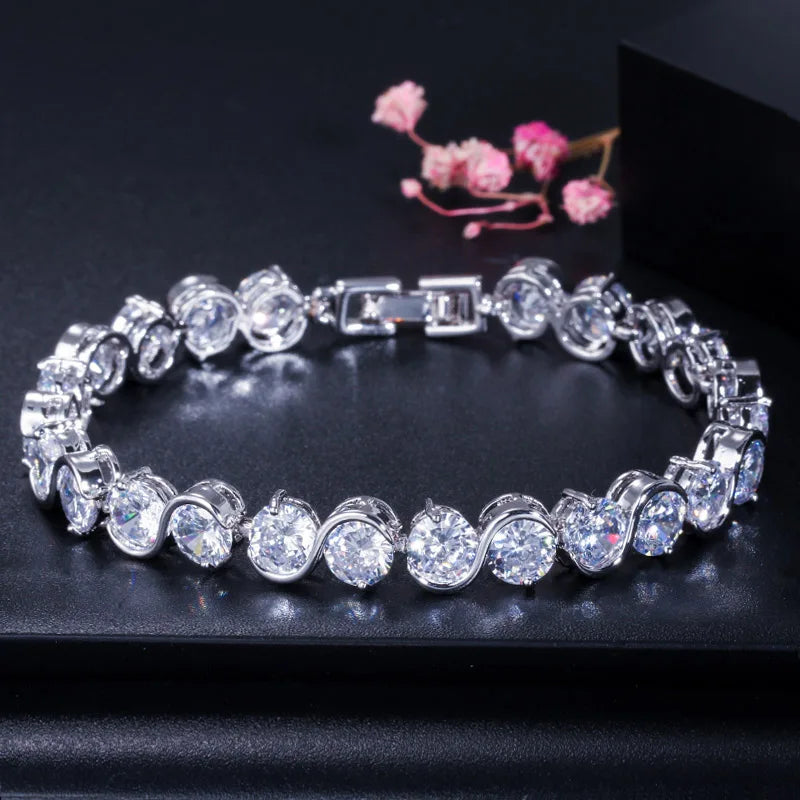 Trendy S Shape 6mm Round Cut Yellow Cubic Zirconia Stone Bracelet Jewelry