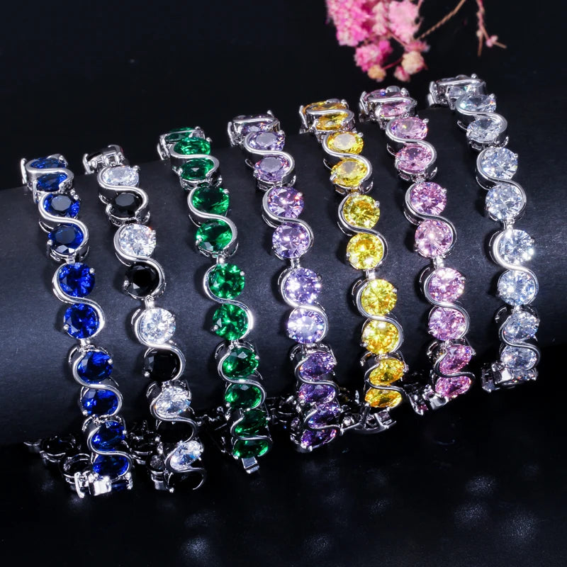 Trendy S Shape 6mm Round Cut Yellow Cubic Zirconia Stone Bracelet Jewelry