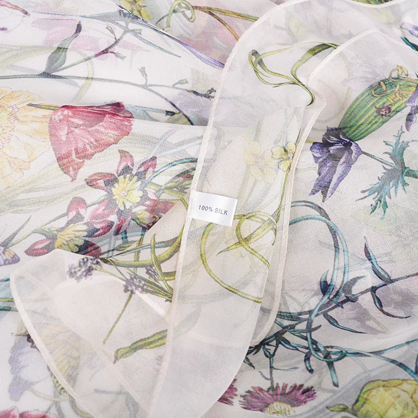 100% Silk Scarf Cape Fashion Floral Design Long Scarves