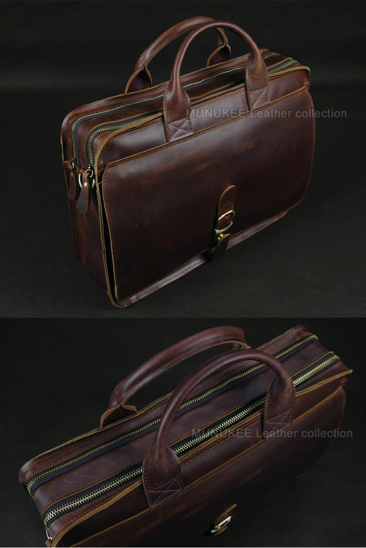 Luxury Genuine Leather Men Briefcase Business Bag Leather portfolio Laptop Bag
