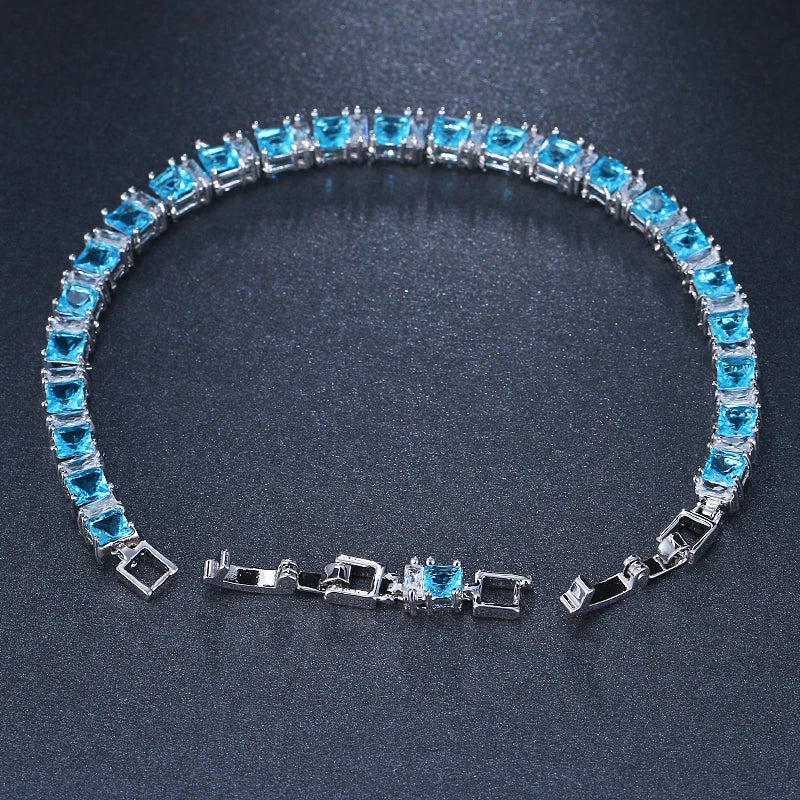 Cubic Zirconia Light Blue Neat Tennis Bracelet For Women Fashion Jewelry