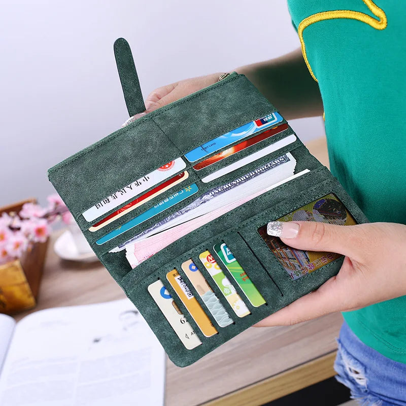 Women Retro Matte Wallets PU Leather Long Purse Clutch