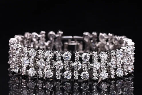 White Gold Color Luxury White And Royal Blue CZ Crystal Stone Bracelets Bangles