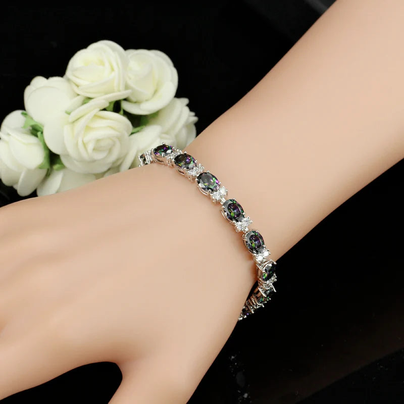 Luxury Design Multicolor Oval Rainbow Mystic Crystal Fancy Bracelet with Cubic Zirconia