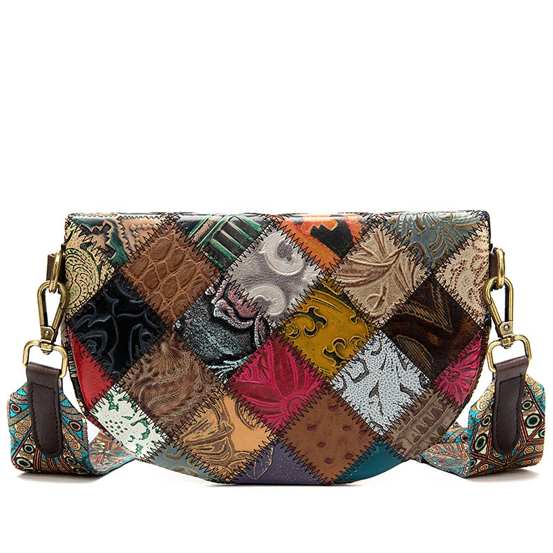 Genuine leather messenger bag patchwork crossbody bag