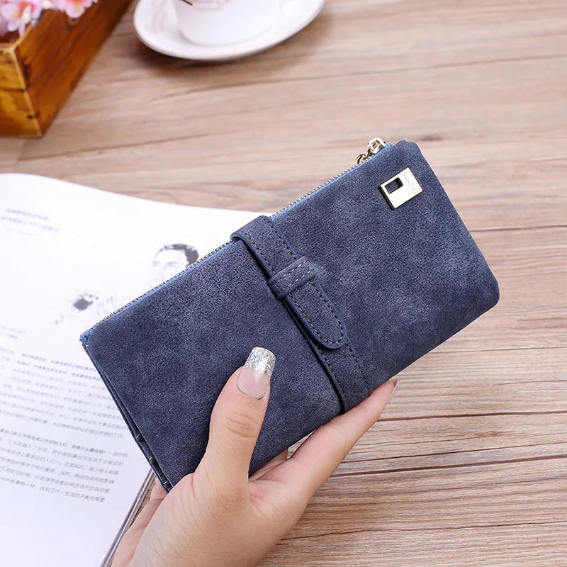 Women Retro Matte Wallets PU Leather Long Purse Clutch