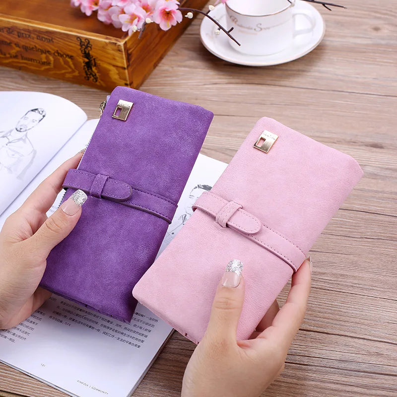 Women Retro Matte Wallets PU Leather Long Purse Clutch