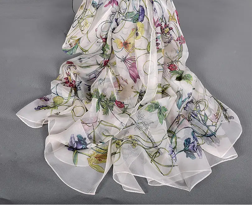 100% Silk Scarf Cape Fashion Floral Design Long Scarves