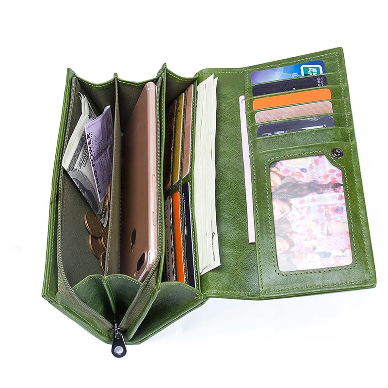 Genuine Leather Wallets Long Clutch Photo Holder Wallet Large Capacity Purses