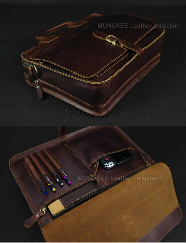 Luxury Genuine Leather Men Briefcase Business Bag Leather portfolio Laptop Bag