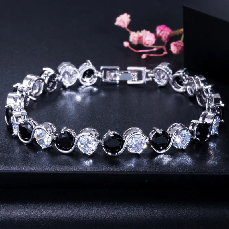 Trendy S Shape 6mm Round Cut Yellow Cubic Zirconia Stone Bracelet Jewelry