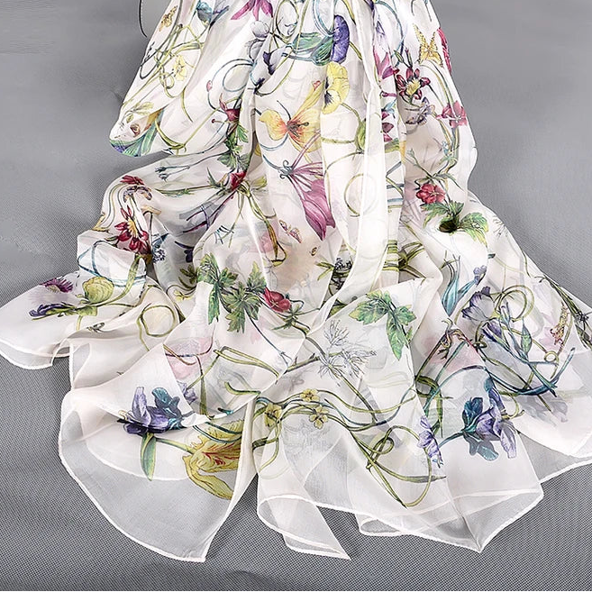 100% Silk Scarf Cape Fashion Floral Design Long Scarves