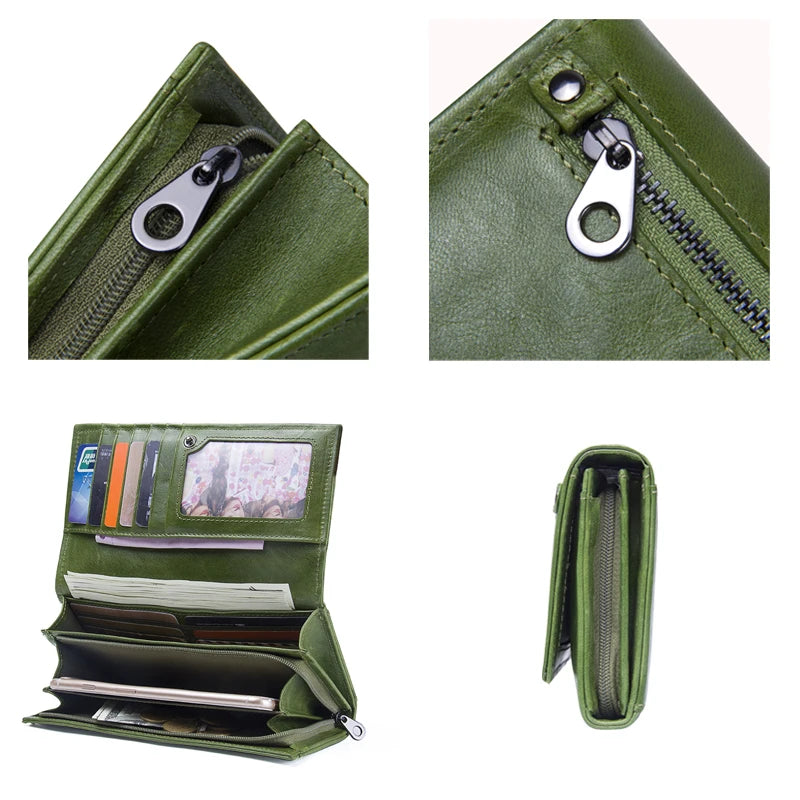 Genuine Leather Wallets Long Clutch Photo Holder Wallet Large Capacity Purses