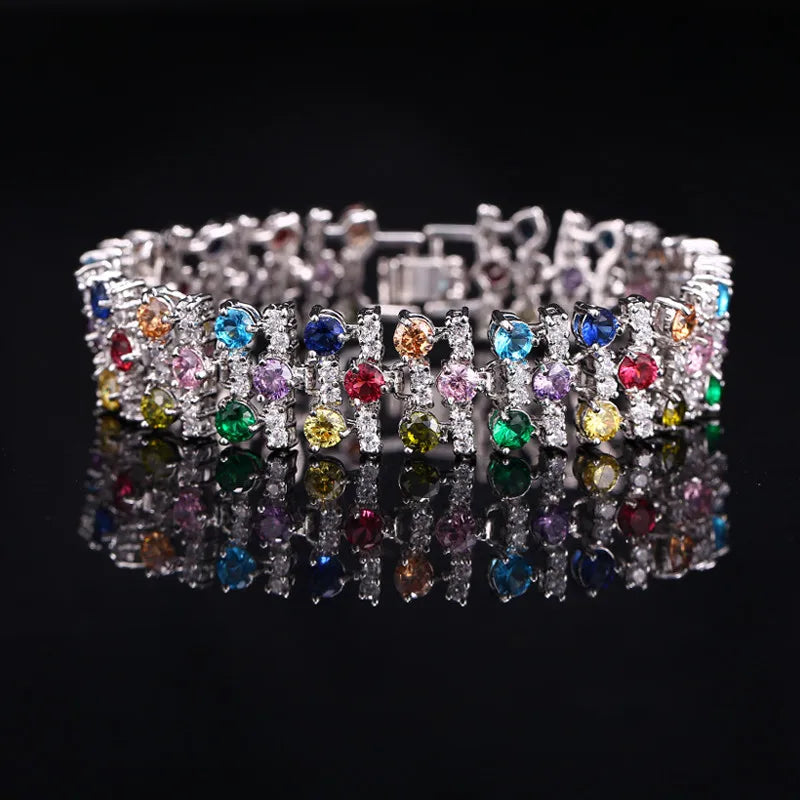 White Gold Color Luxury White And Royal Blue CZ Crystal Stone Bracelets Bangles