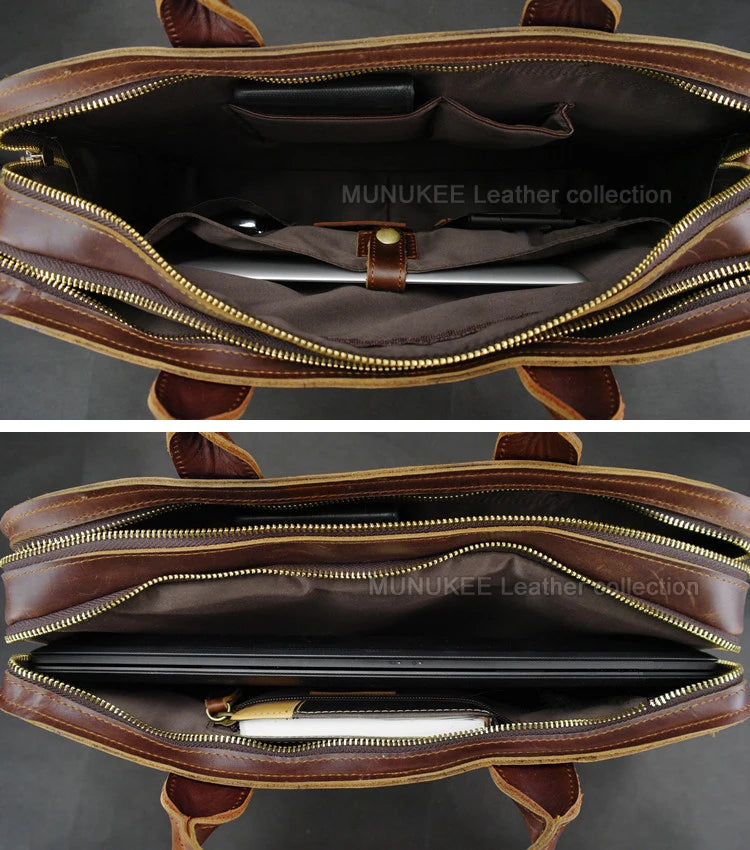 Luxury Genuine Leather Men Briefcase Business Bag Leather portfolio Laptop Bag