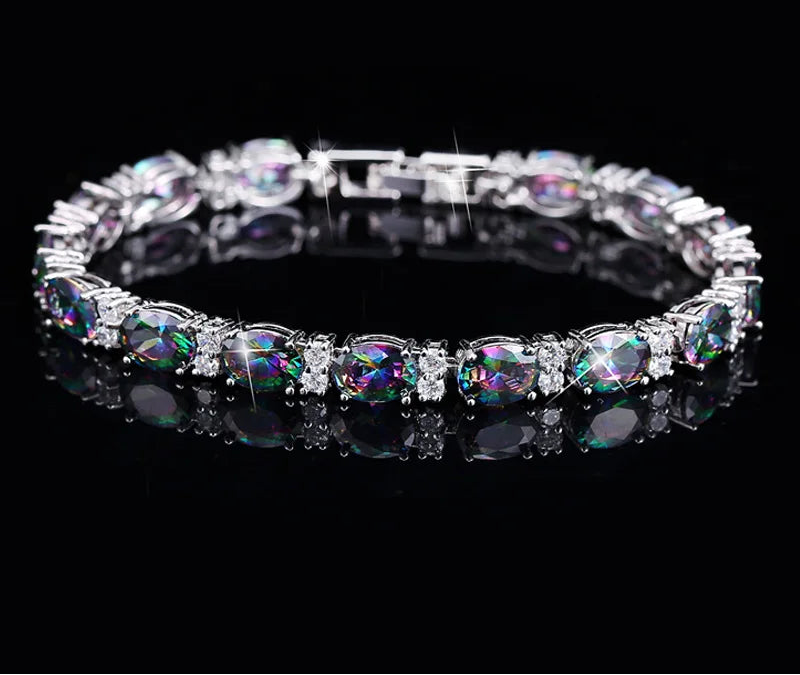 Luxury Design Multicolor Oval Rainbow Mystic Crystal Fancy Bracelet with Cubic Zirconia