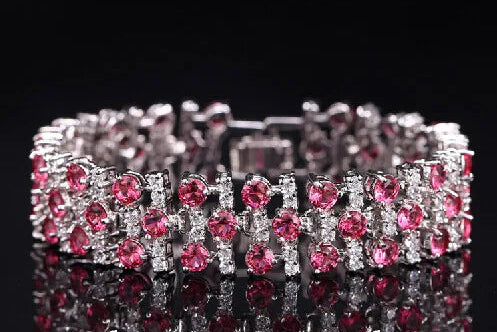 White Gold Color Luxury White And Royal Blue CZ Crystal Stone Bracelets Bangles