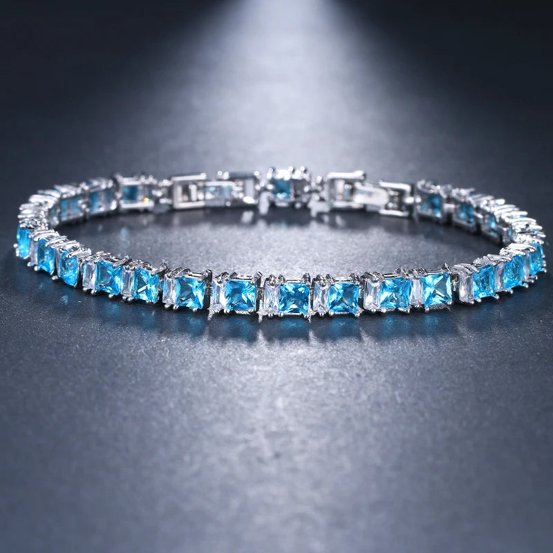 Cubic Zirconia Light Blue Neat Tennis Bracelet For Women Fashion Jewelry