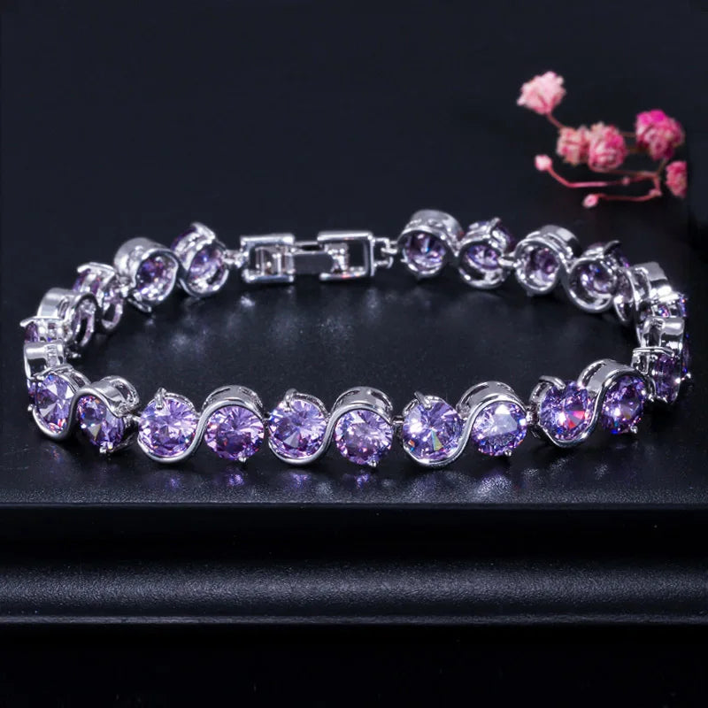 Trendy S Shape 6mm Round Cut Yellow Cubic Zirconia Stone Bracelet Jewelry