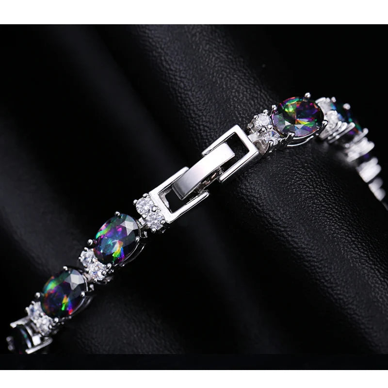 Luxury Design Multicolor Oval Rainbow Mystic Crystal Fancy Bracelet with Cubic Zirconia