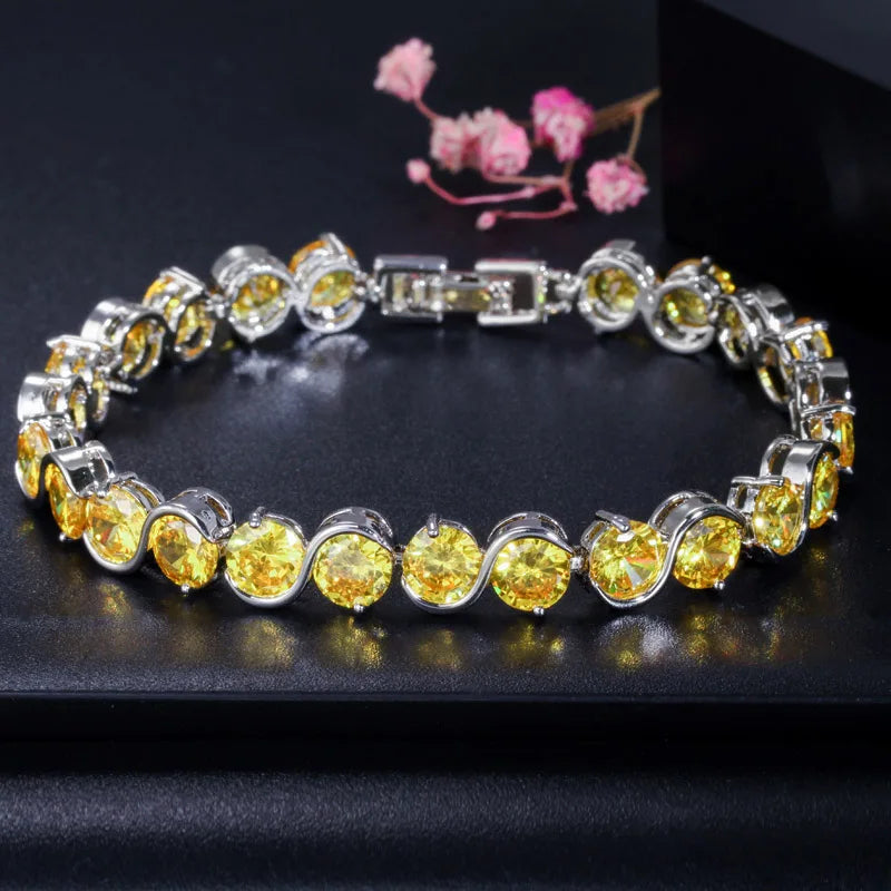Trendy S Shape 6mm Round Cut Yellow Cubic Zirconia Stone Bracelet Jewelry