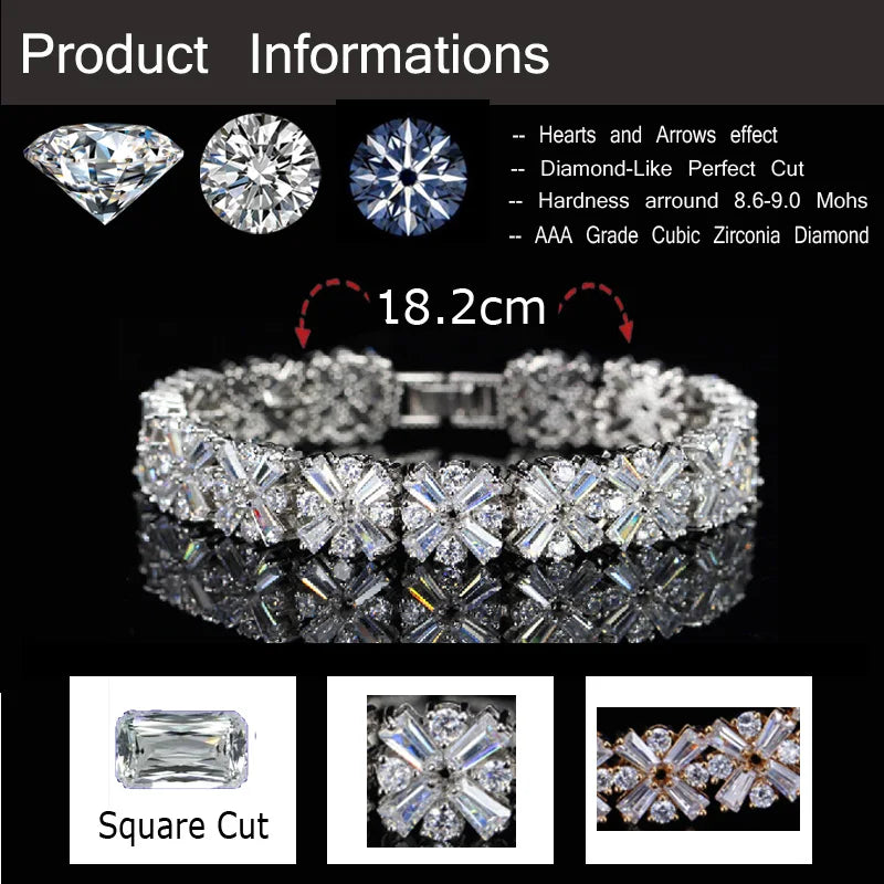 Fashion Jewelry Gorgeous Silver Color Spring Flower Cubic Zirconia Tennis Bracelet