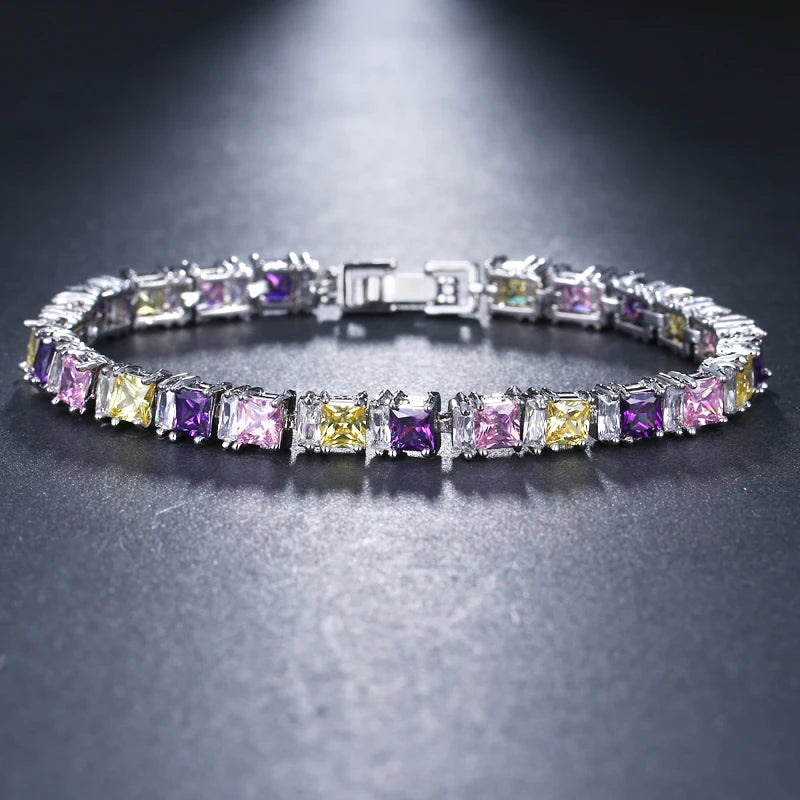 Cubic Zirconia Light Blue Neat Tennis Bracelet For Women Fashion Jewelry