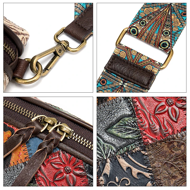 Genuine leather messenger bag patchwork crossbody bag