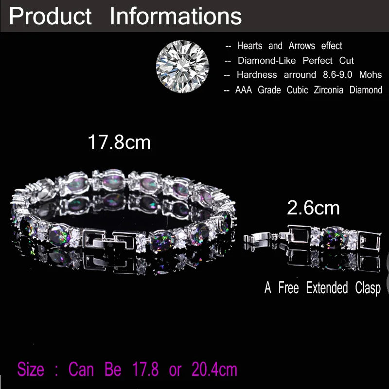 Luxury Design Multicolor Oval Rainbow Mystic Crystal Fancy Bracelet with Cubic Zirconia