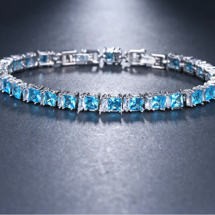 Cubic Zirconia Light Blue Neat Tennis Bracelet For Women Fashion Jewelry