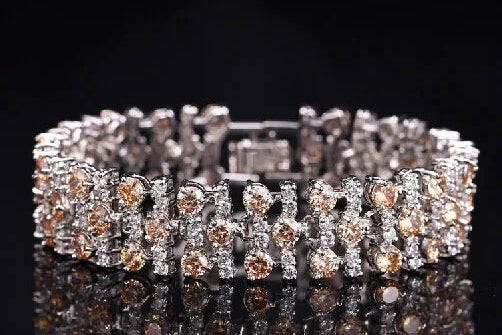 White Gold Color Luxury White And Royal Blue CZ Crystal Stone Bracelets Bangles