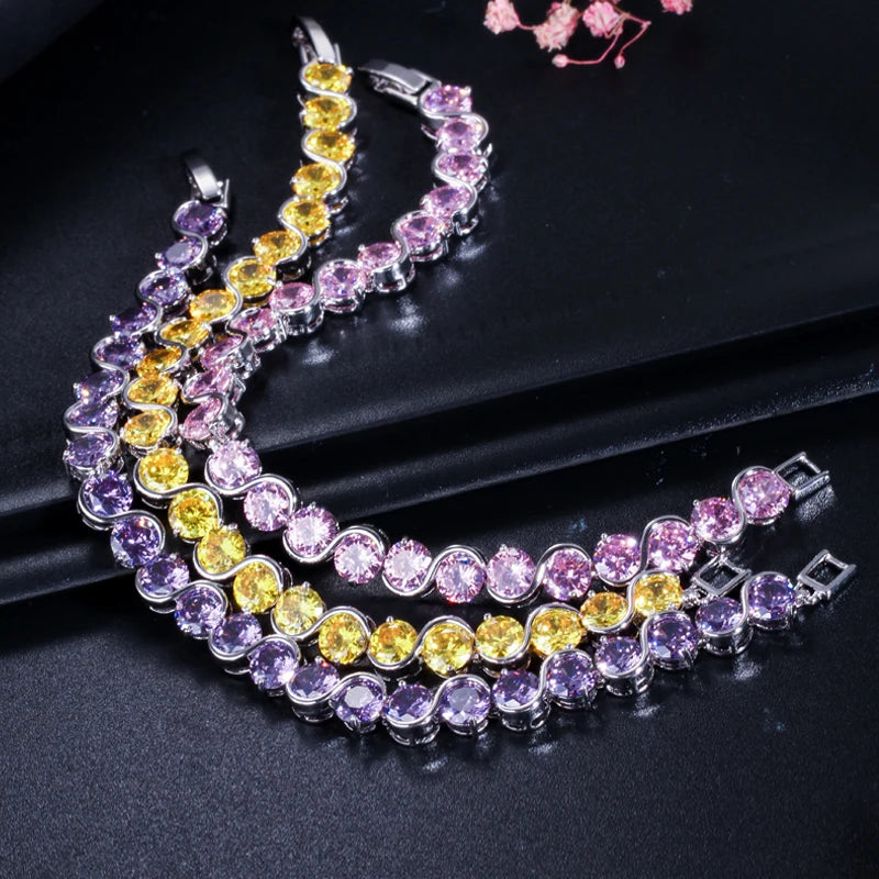 Trendy S Shape 6mm Round Cut Yellow Cubic Zirconia Stone Bracelet Jewelry