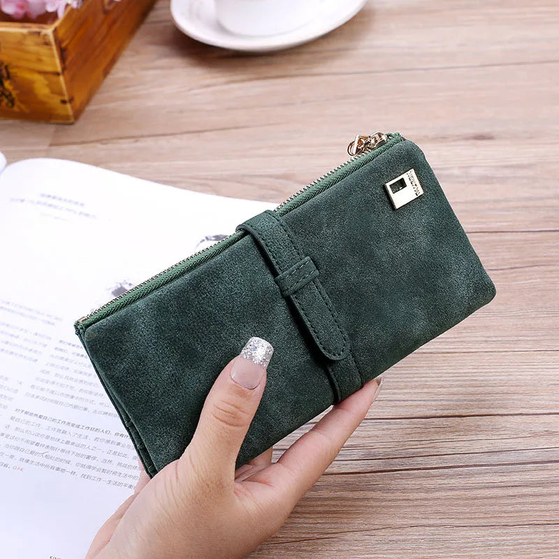 Women Retro Matte Wallets PU Leather Long Purse Clutch