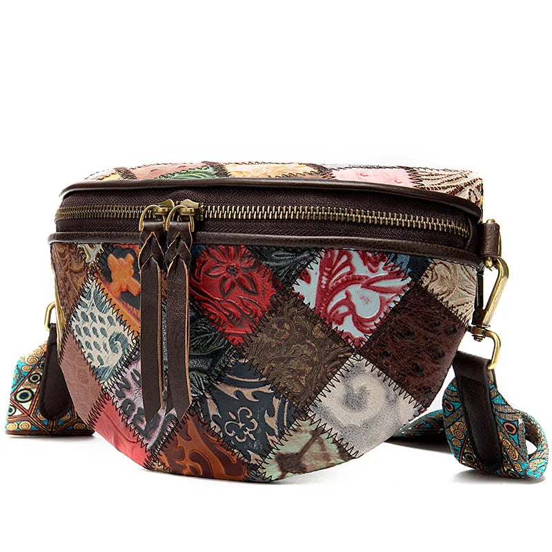 Genuine leather messenger bag patchwork crossbody bag
