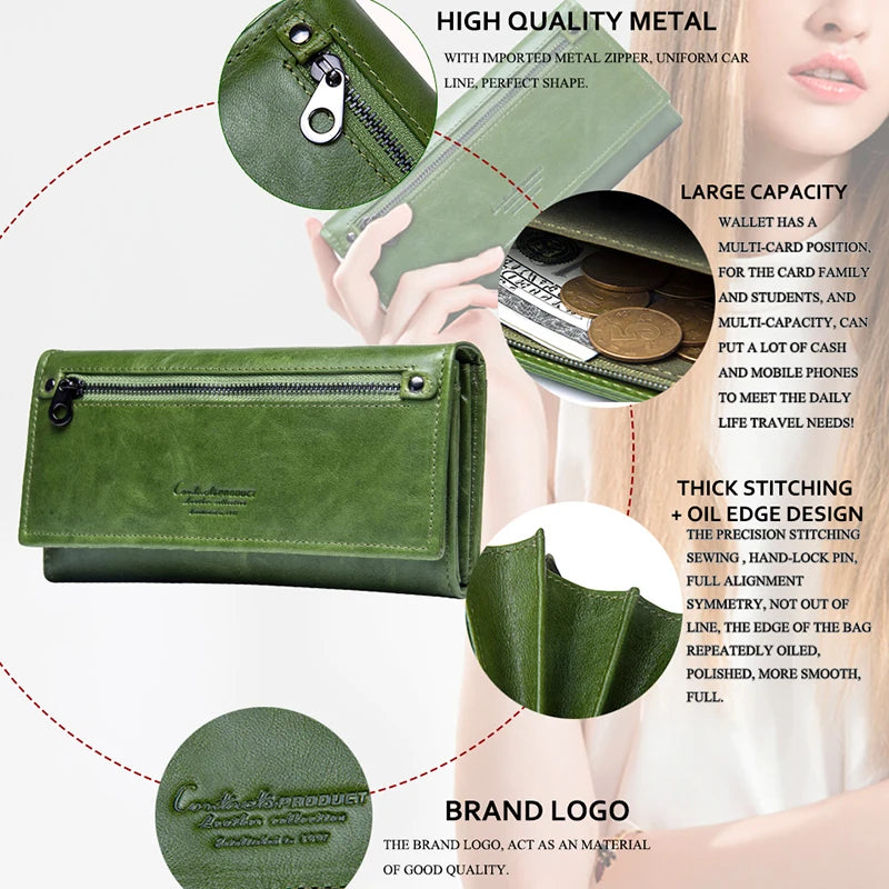 Genuine Leather Wallets Long Clutch Photo Holder Wallet Large Capacity Purses