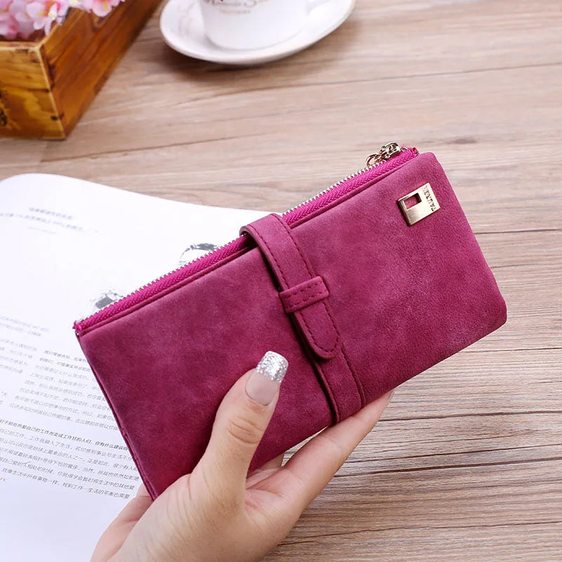 Women Retro Matte Wallets PU Leather Long Purse Clutch