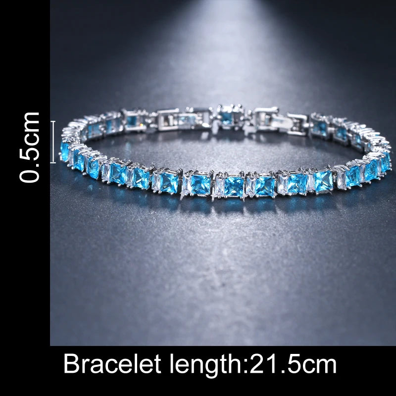 Cubic Zirconia Light Blue Neat Tennis Bracelet For Women Fashion Jewelry