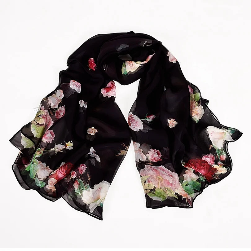100% Silk Scarf Cape Fashion Floral Design Long Scarves