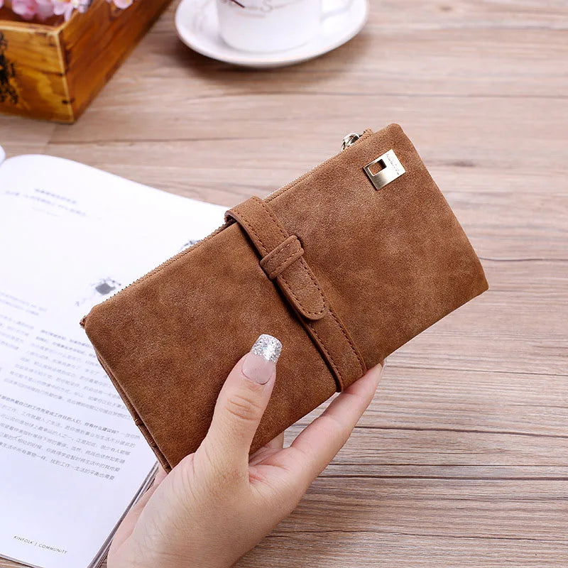 Women Retro Matte Wallets PU Leather Long Purse Clutch